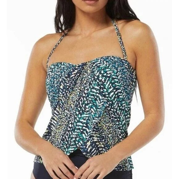 Vince Camuto Removable Strap Halter Blue Green Animal Print Tankini Top S - Picture 1 of 5